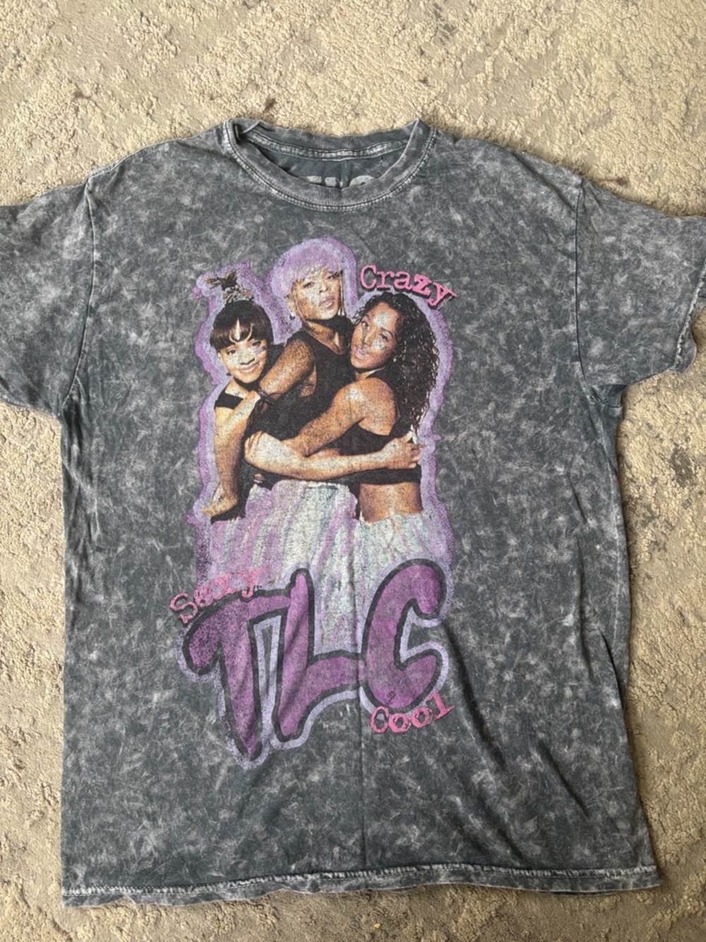 TLC Graphic Tee in Washed Gray with Pink Accents